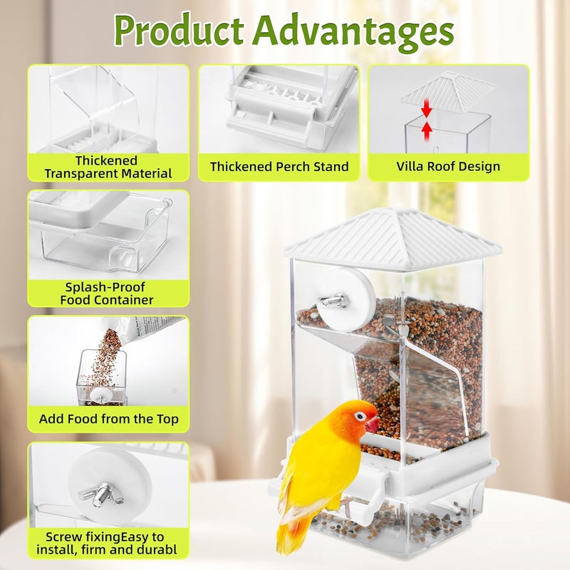 Rypet No Mess Automatic Bird Feeder for Cage,Transparent Acrylic Parrot Seed Feeders,Food Container for Cage,Parrot Feeder Cage Accessories for Small and Medium Lovebirds Parakeets Cockatiel Finch - Image 2